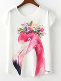Women Flamingo Printed Soft Feel Summer T-Shirt