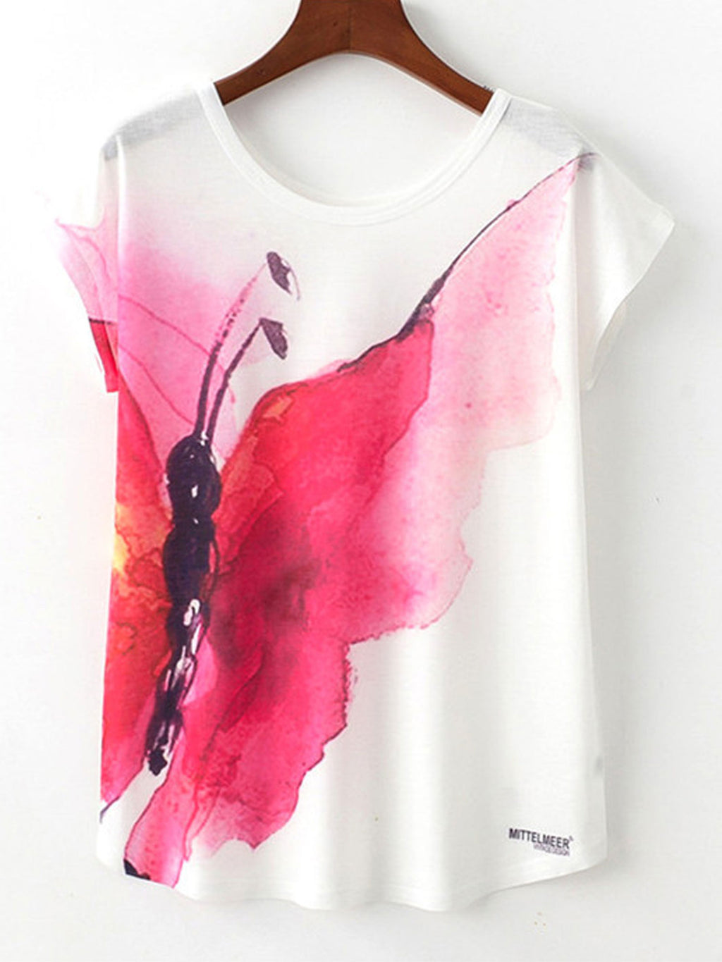 Women Loose Butterfly Pattern Casual Summer T-Shirt