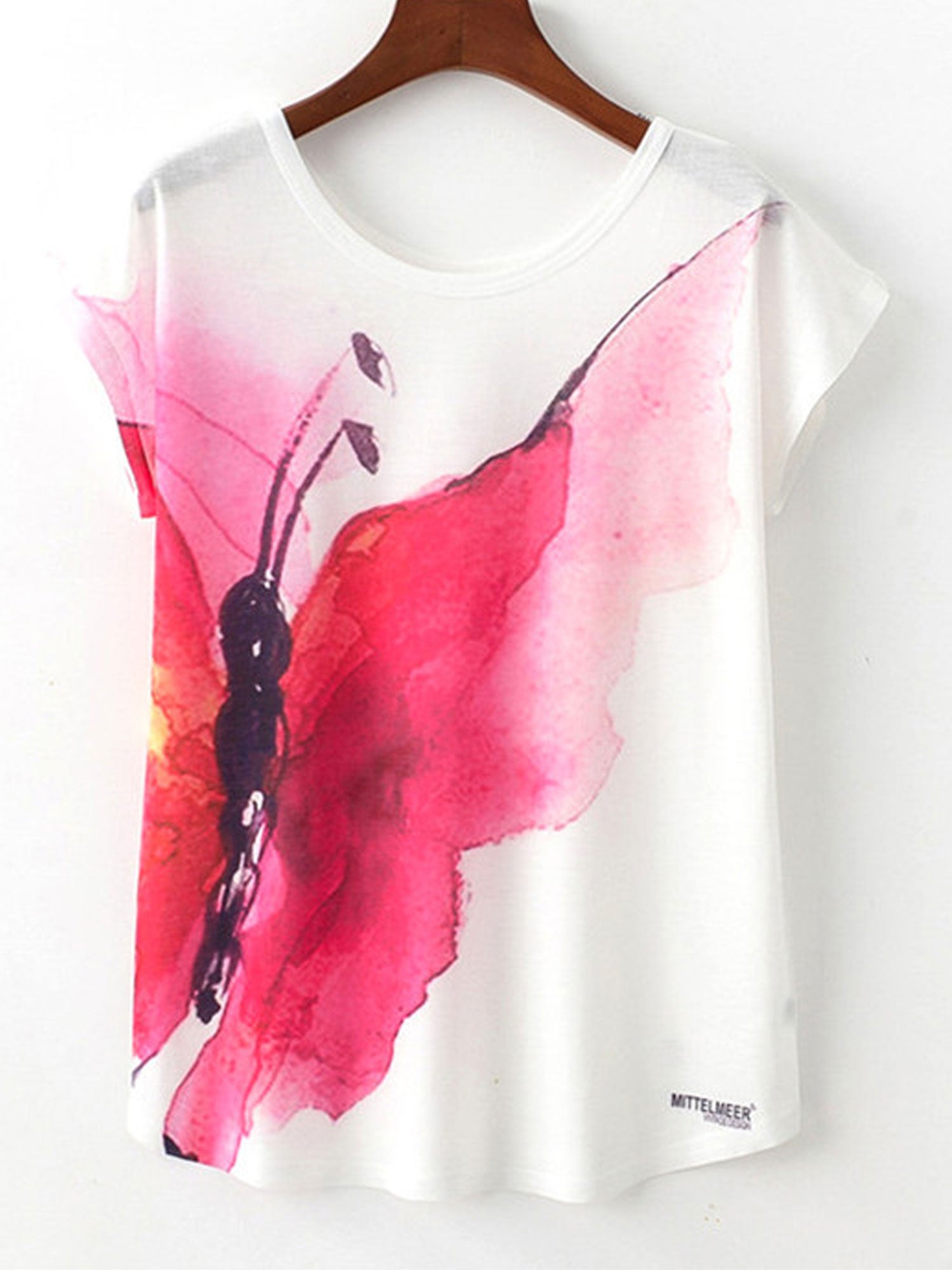 Women Loose Butterfly Pattern Casual Summer T-Shirt