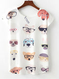 Women Puppy Pattern Loose Short Sleeved T-Shirt