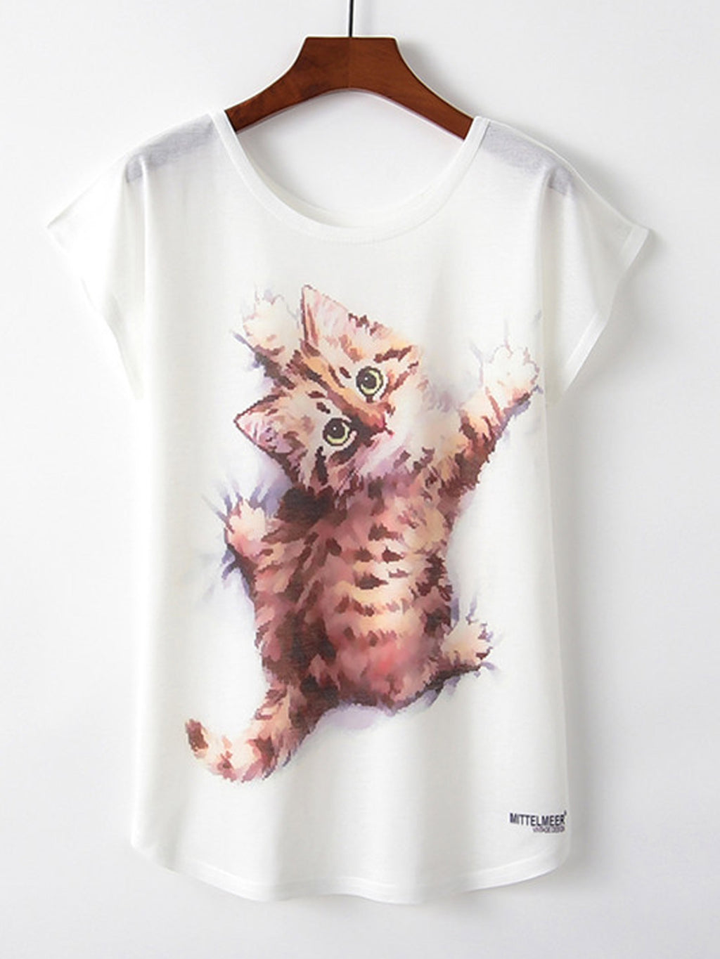 Women Cute Kitten Print Loose Summer T-Shirt