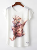 Women Cute Kitten Print Loose Summer T-Shirt
