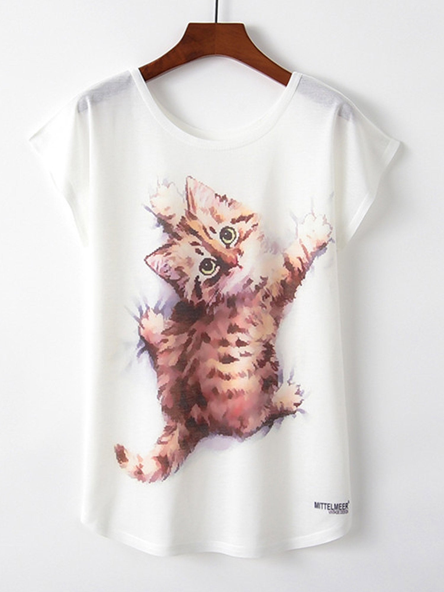 Women Cute Kitten Print Loose Summer T-Shirt