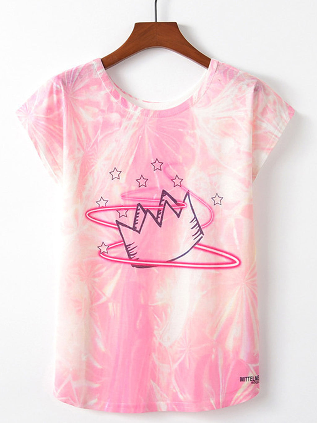 Women Crown Star Slim Round Neck T-Shirt