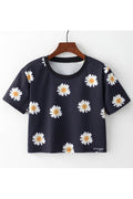 Women Straight Hem Loose Flower Printed T-Shirt
