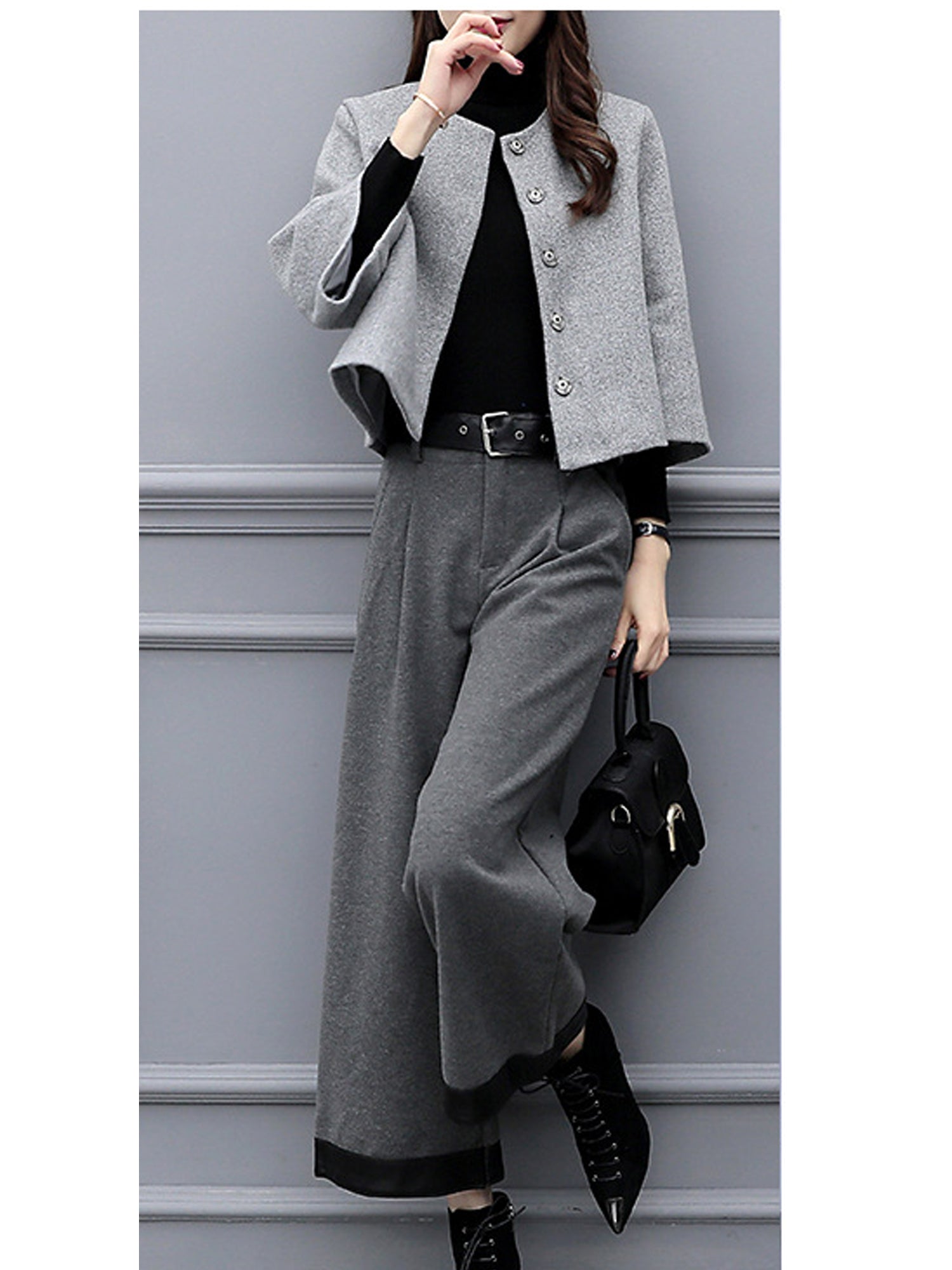 Women Loose Wide Hem Two Piece Skirt Suit
