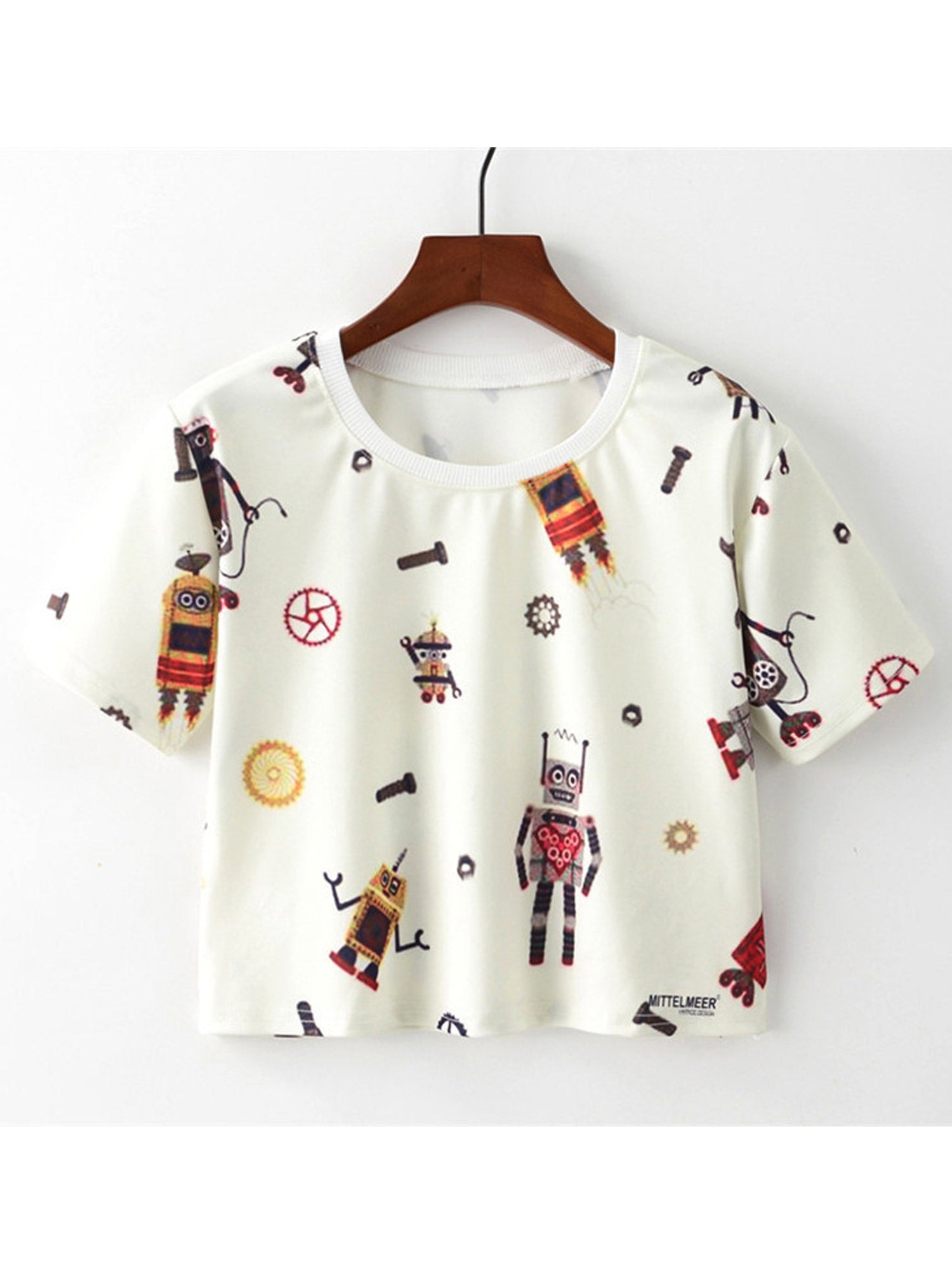 Women Loose Robot Printed Casual Wear Top