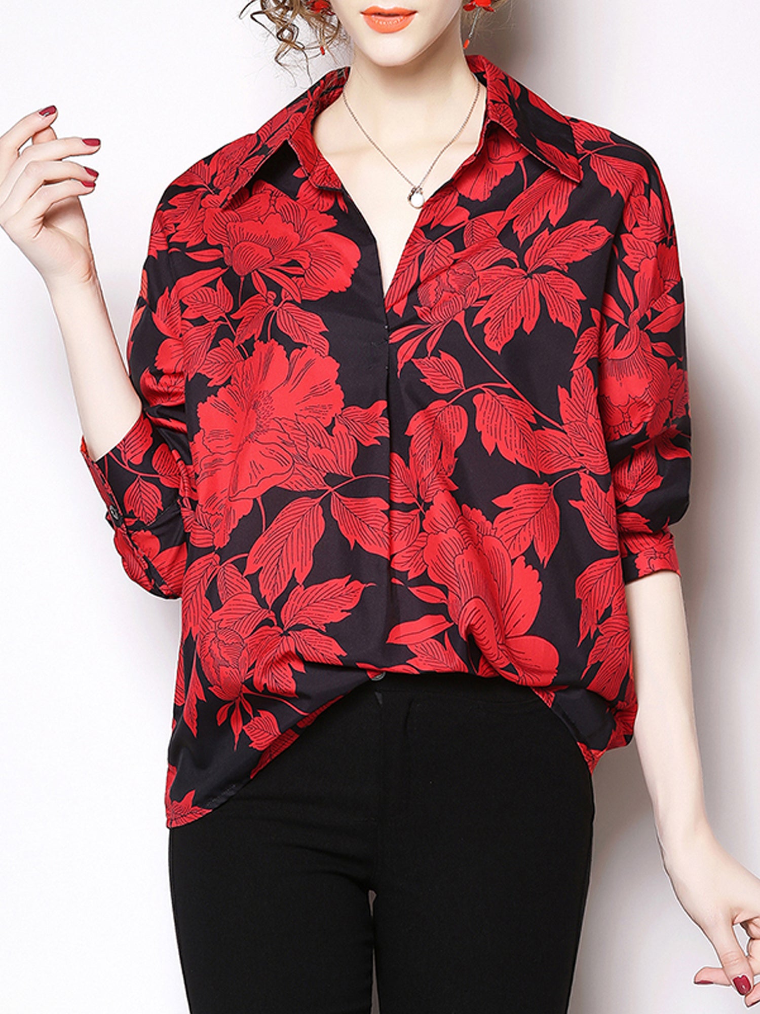 Women Fashion Collar Neck Loose Shirt