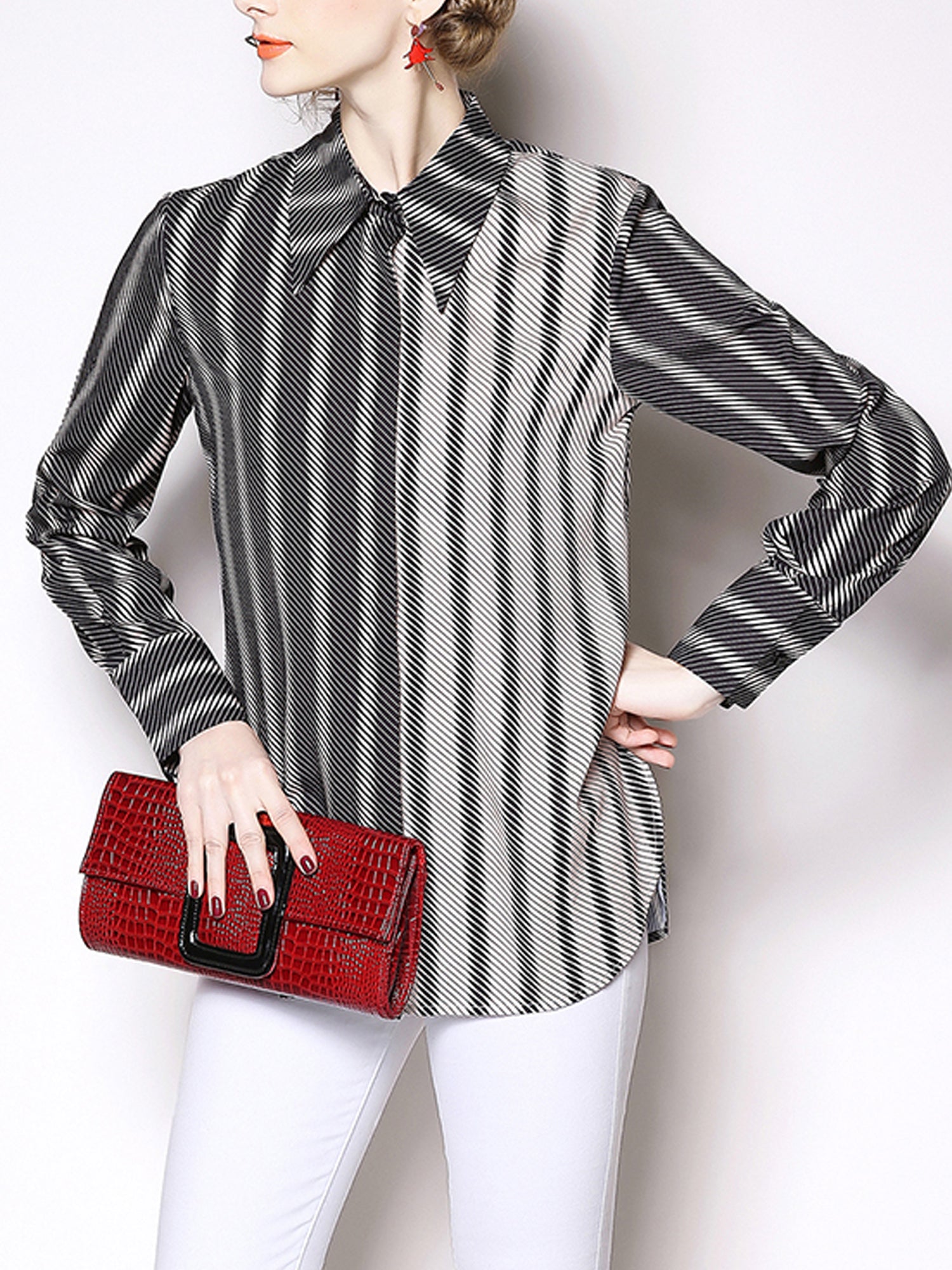 Women Striped Long Sleeved Casual Shirt