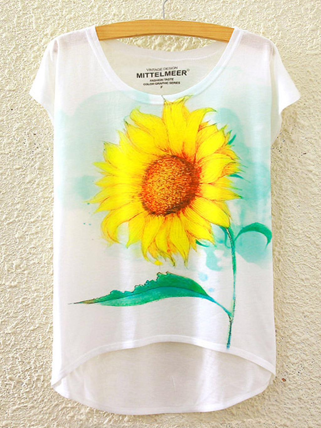 Women Round Neck Sun Flower Loose T-Shirt