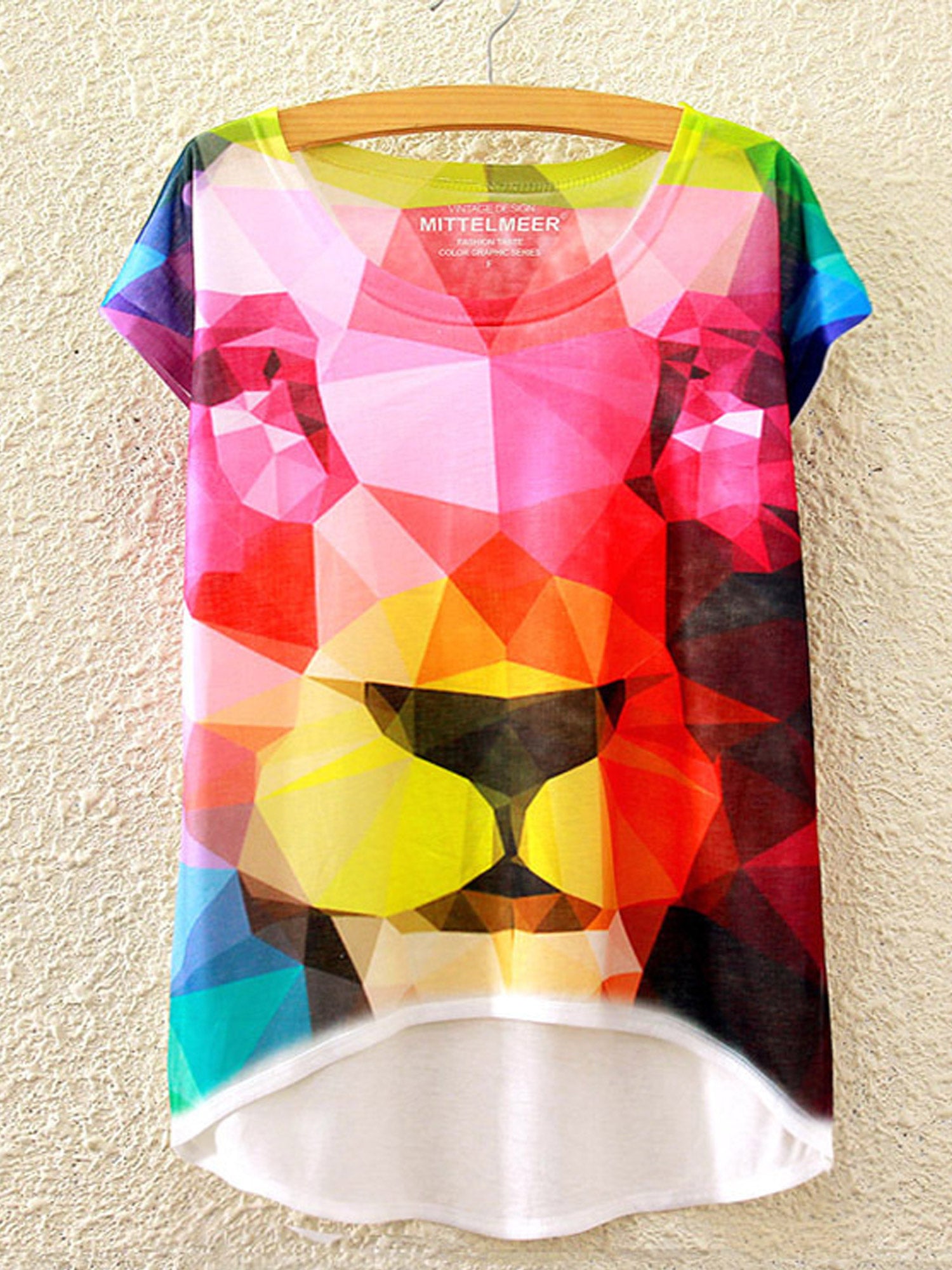 Women Diamond Printed Irregular Fashion T-Shirt
