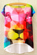 Women Diamond Printed Irregular Fashion T-Shirt