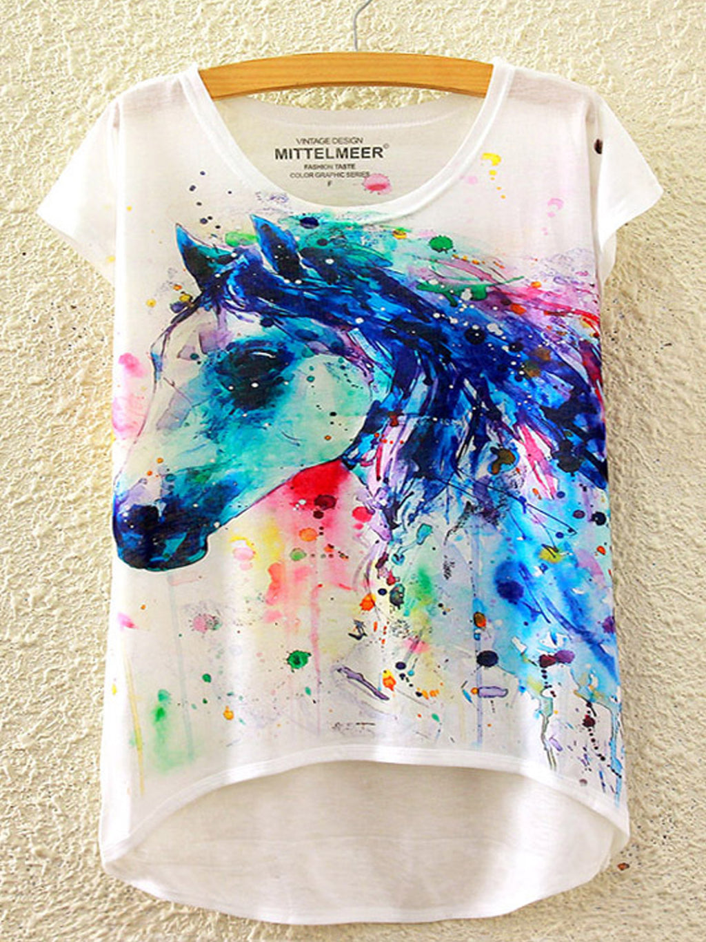 Women Colorfull Horse Round Neck Summer T-Shirt