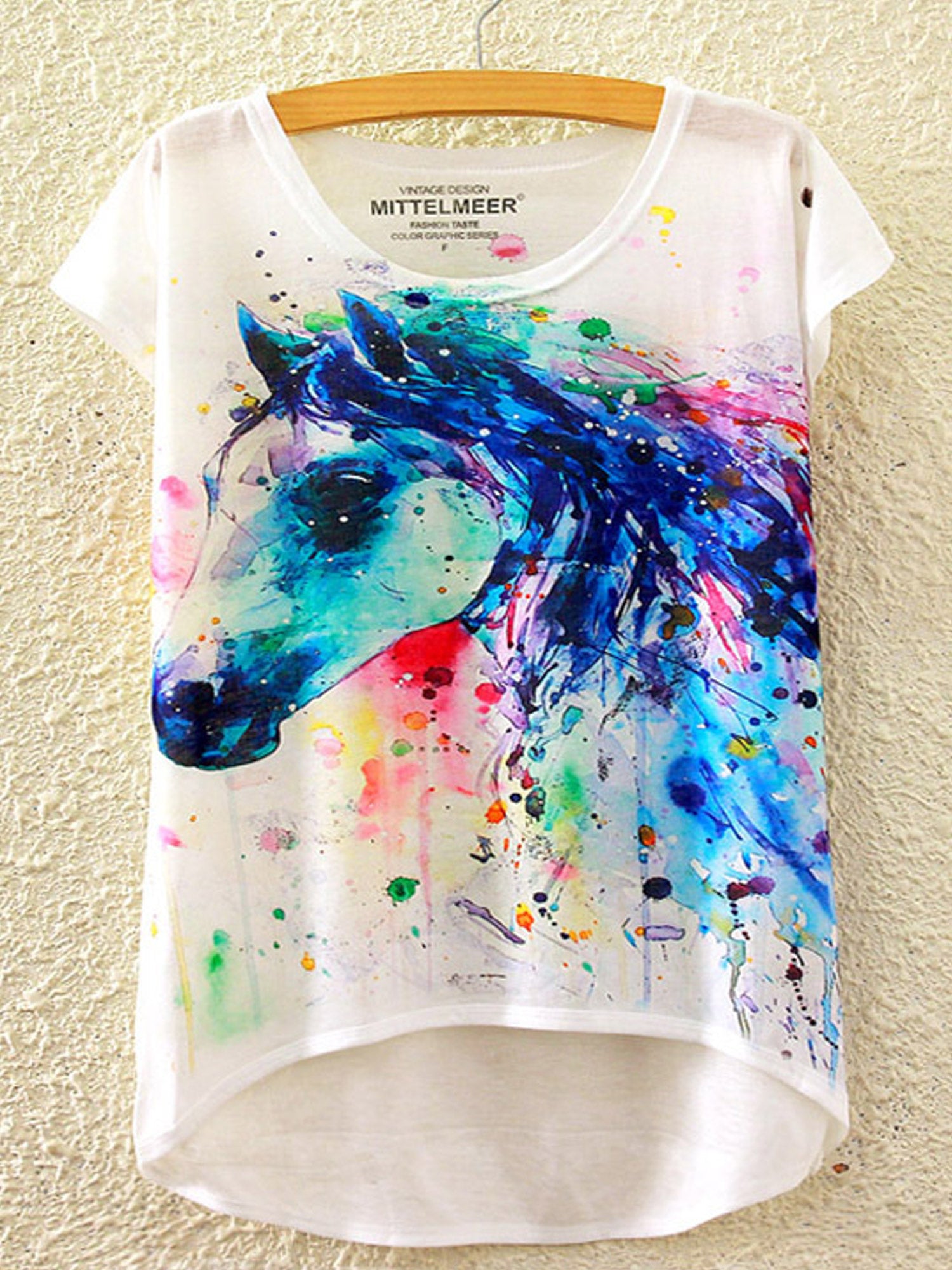Women Colorfull Horse Round Neck Summer T-Shirt
