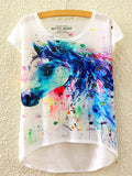 Women Colorfull Horse Round Neck Summer T-Shirt