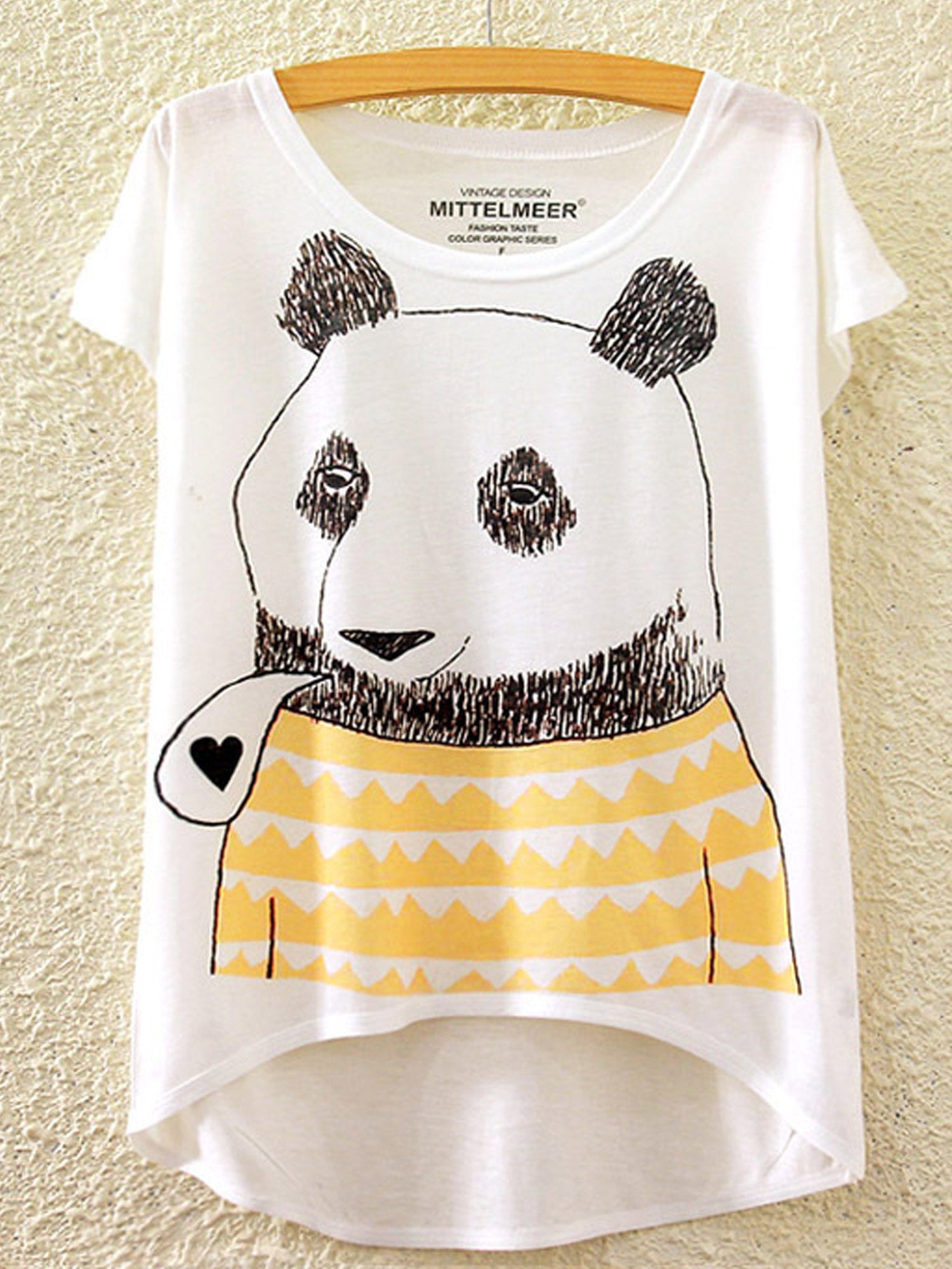 Women Round Neck Panda Printed Casual T-Shirt