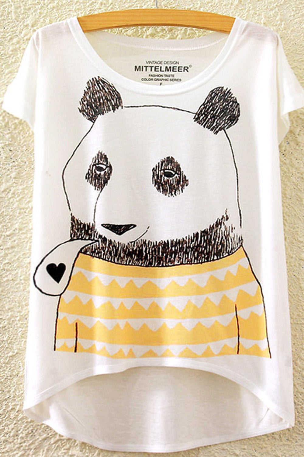 Women Round Neck Panda Printed Casual T-Shirt