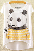 Women Round Neck Panda Printed Casual T-Shirt