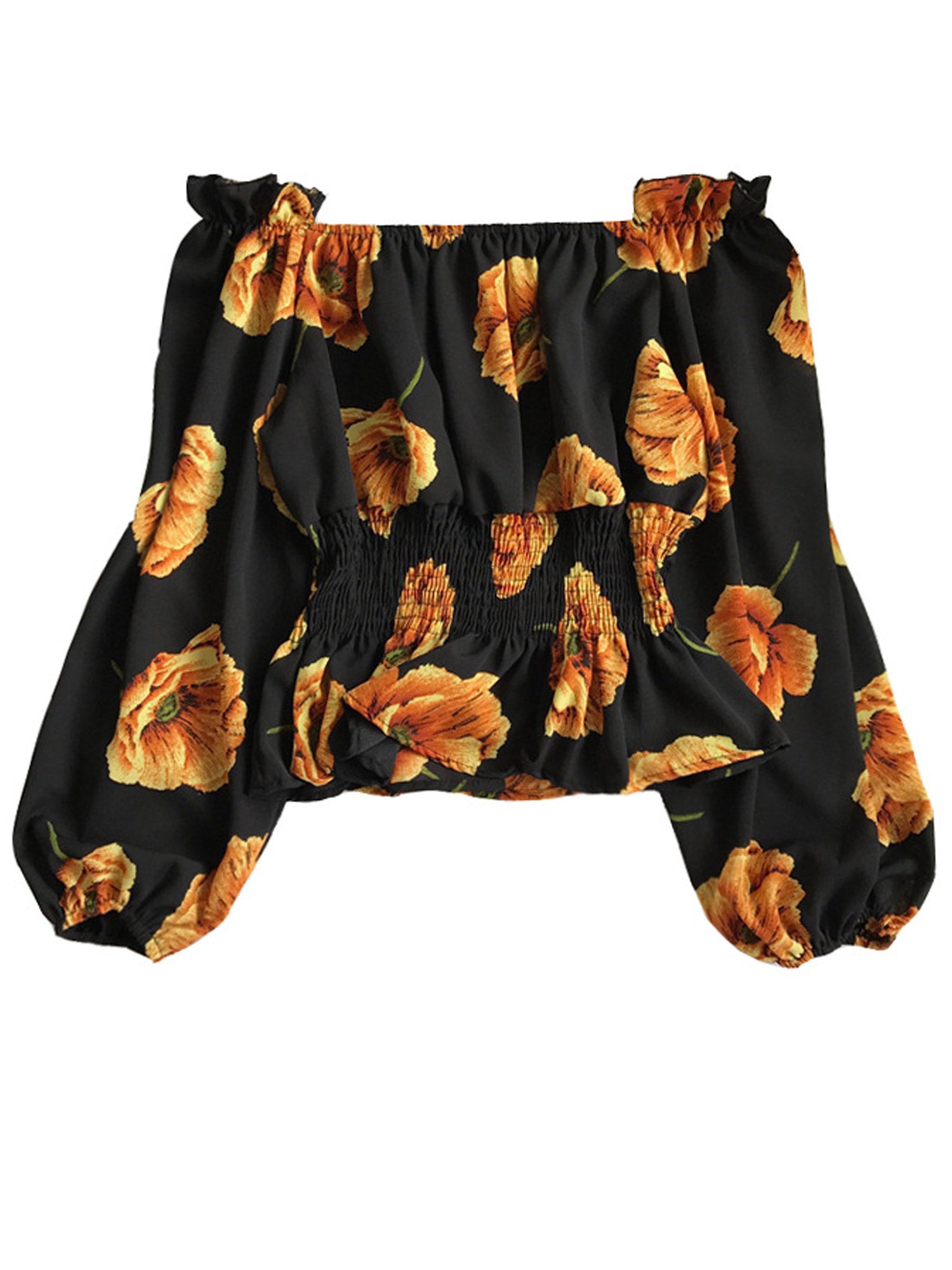 Women Empire Waist Flower Pattern Chiffon Top