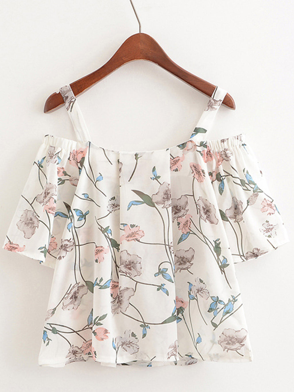 Women Strap Neck Floral Printed Loose Chiffon Top