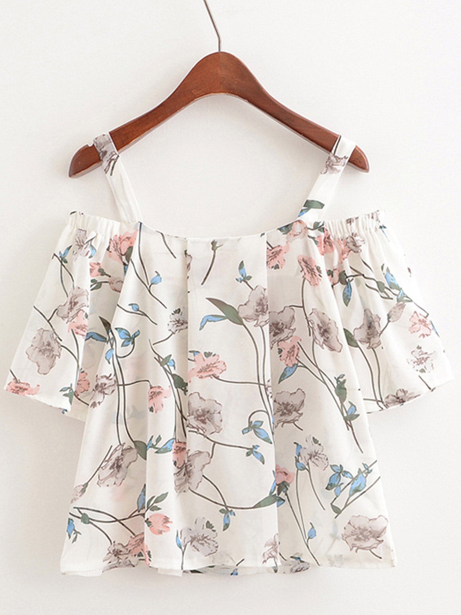 Women Strap Neck Floral Printed Loose Chiffon Top