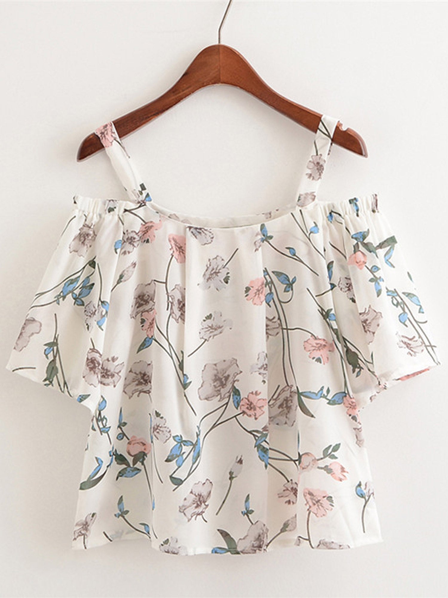Women Strap Neck Floral Printed Loose Chiffon Top