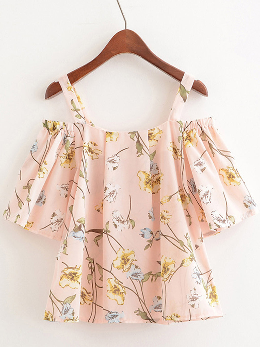 Women Strap Neck Floral Printed Loose Chiffon Top