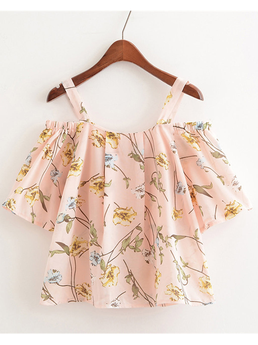 Women Strap Neck Floral Printed Loose Chiffon Top