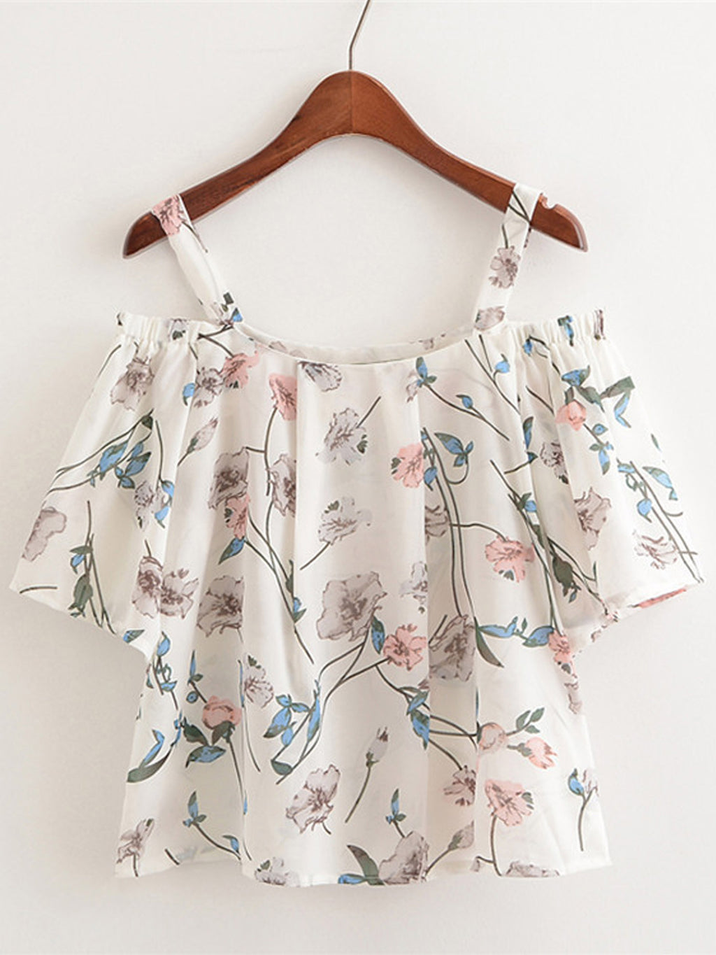 Women Strap Neck Floral Printed Loose Chiffon Top