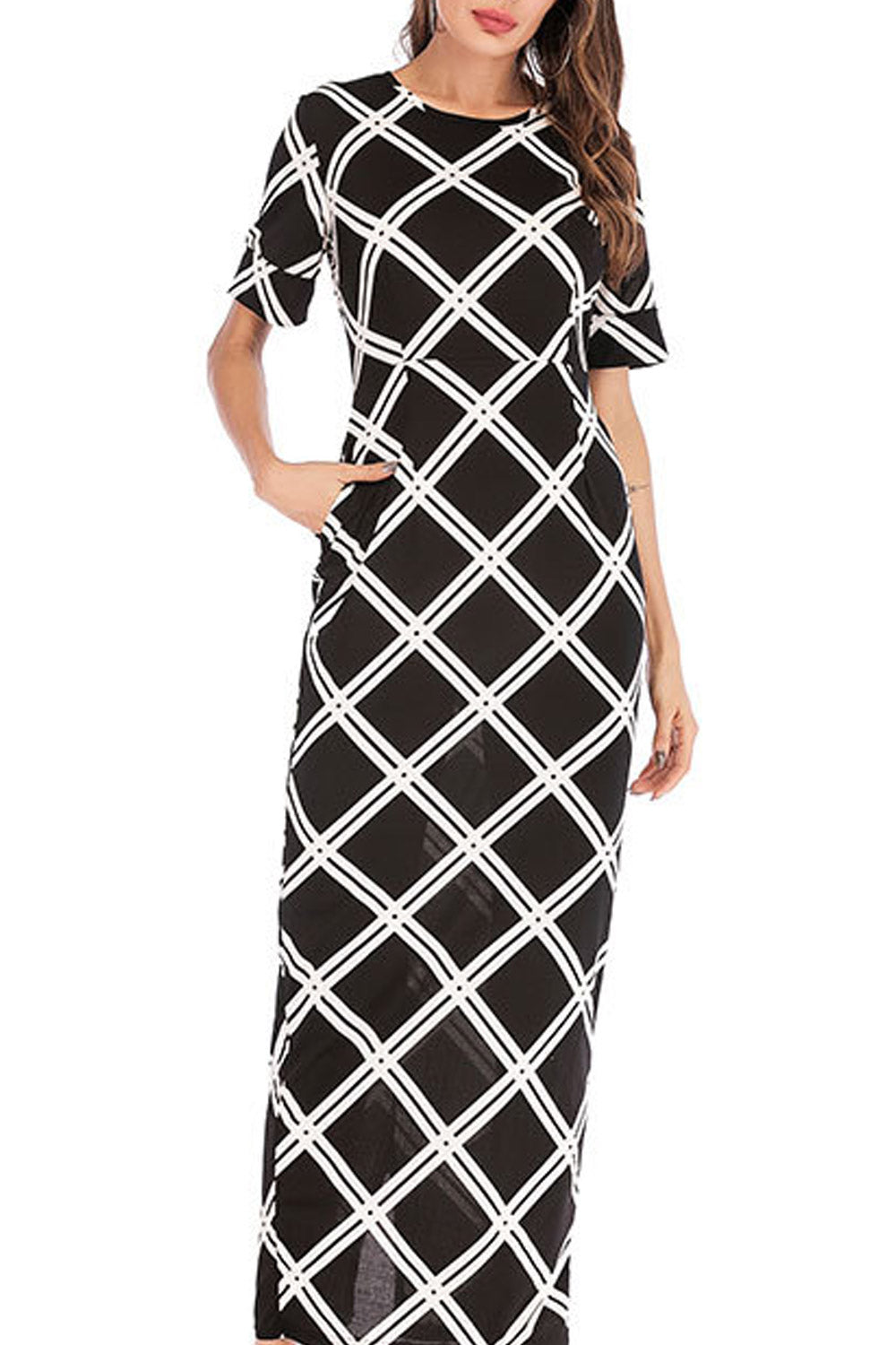 Women Slim Fit Round Neck Stylish Long Dress