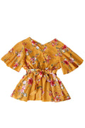 Women Floral V-Neck TIe Waist Chiffon Top