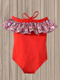 Toddler Girl Printed Neck One Piece Comfortable Swimsuit