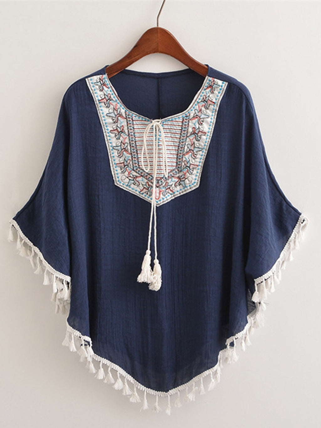 Women Decorated Neck Tie Strap Casual Top