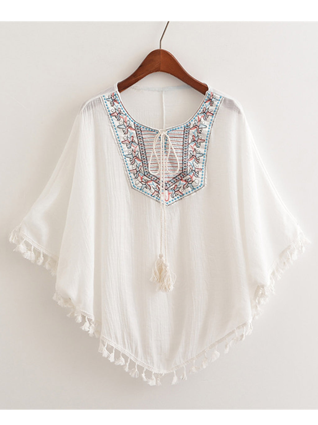Women Decorated Neck Tie Strap Casual Top