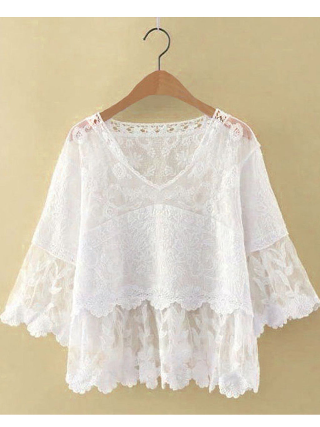 Women Flower Lace Loose Sleeve Beautiful Top