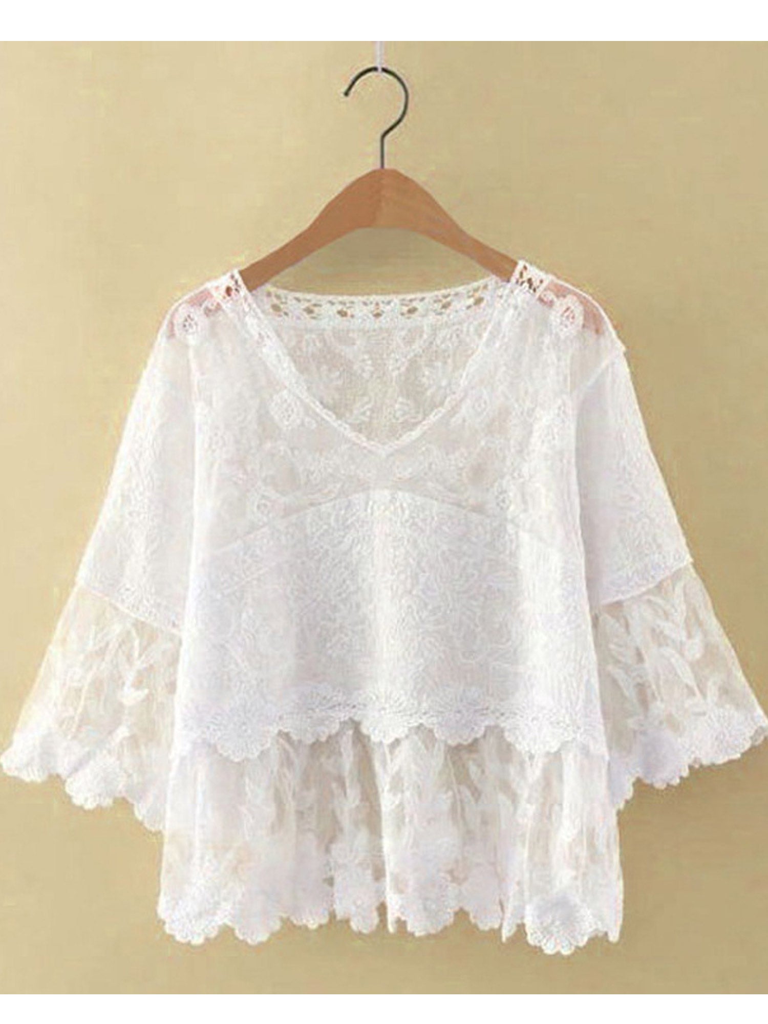 Women Flower Lace Loose Sleeve Beautiful Top