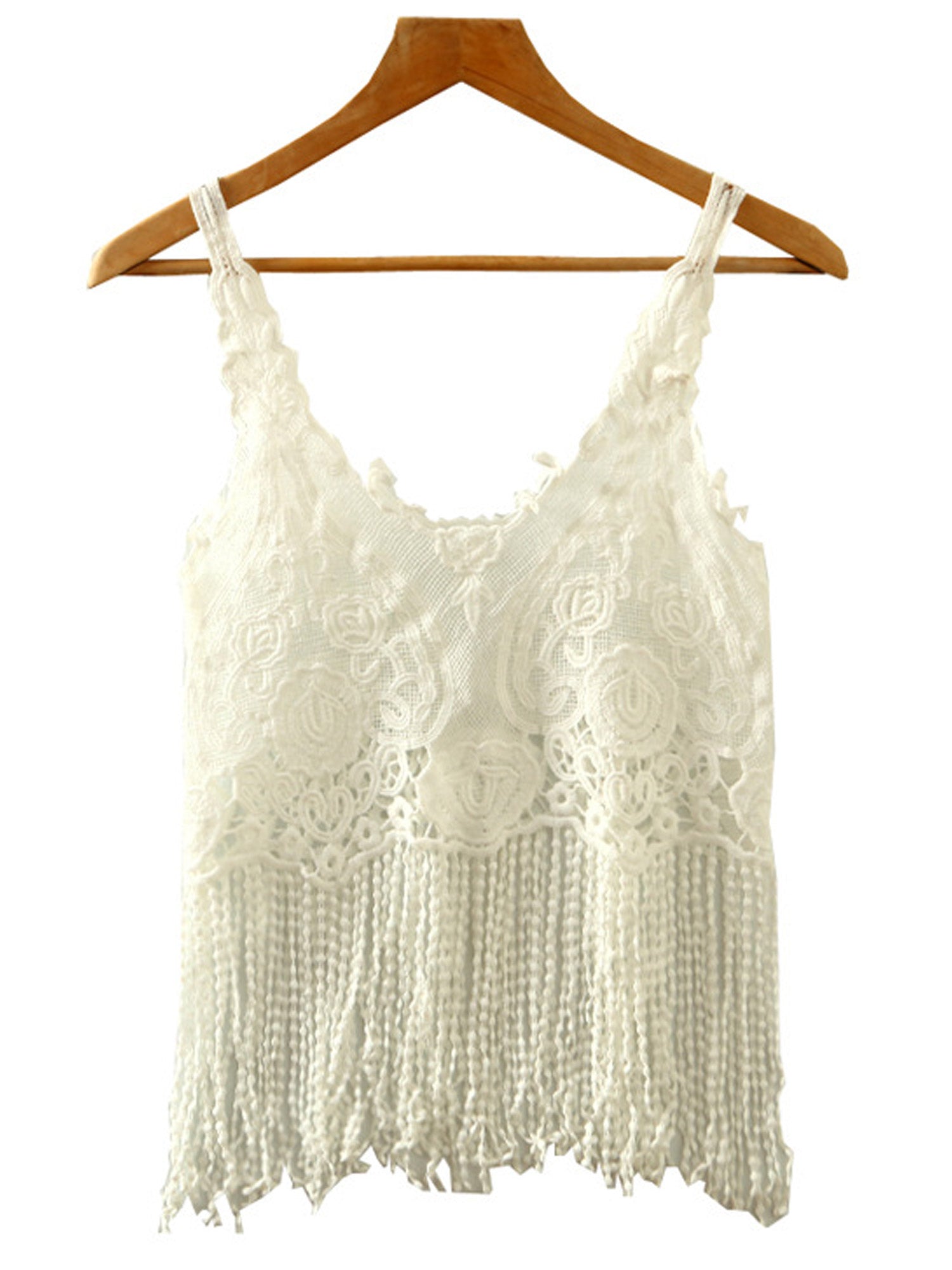 Women Lace Tassel Decoration Chiffon Top