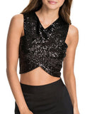 Women Wrap Style Sequin Slim Body Top
