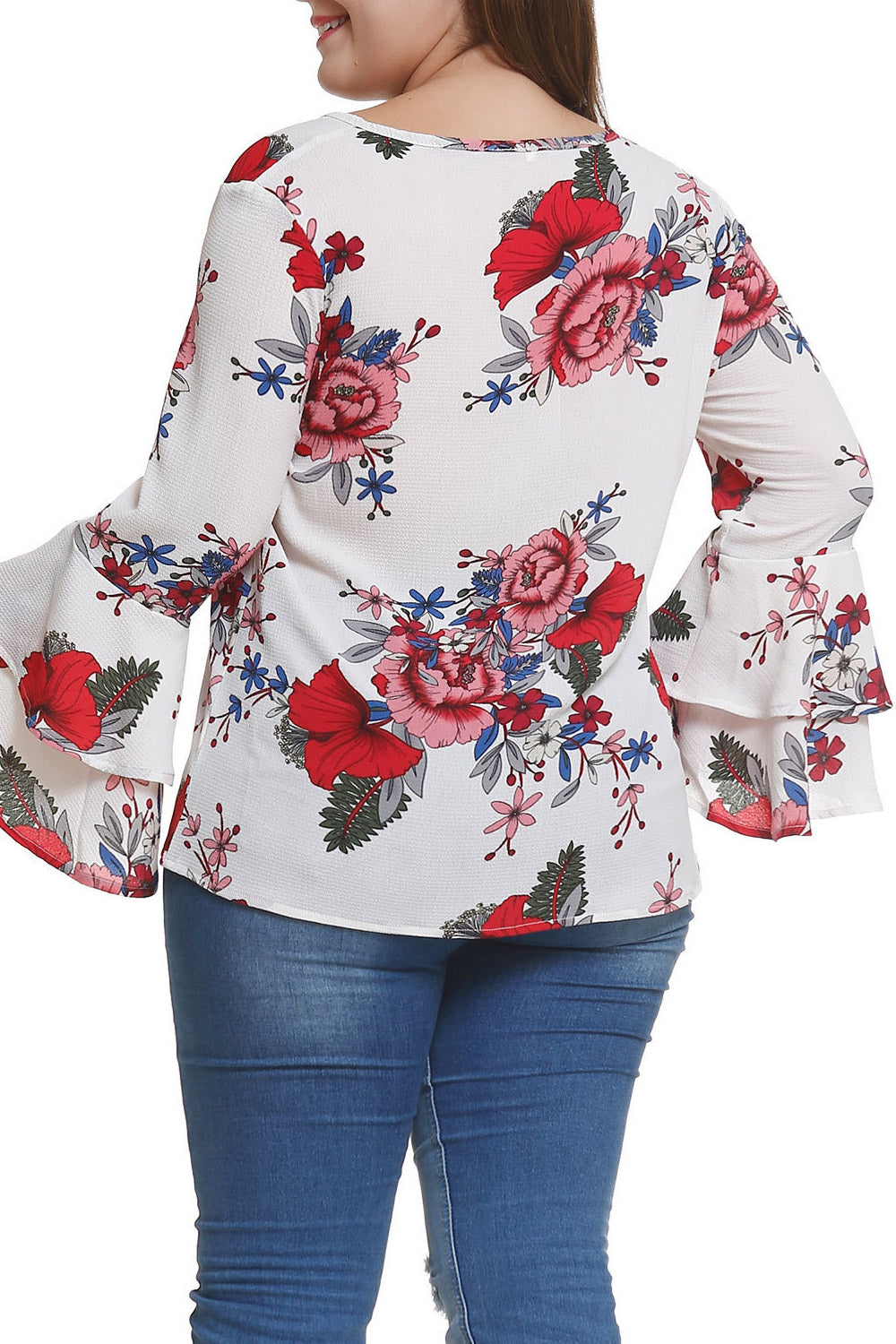 Women Printed Chiffon Trumpet Sleeve Top