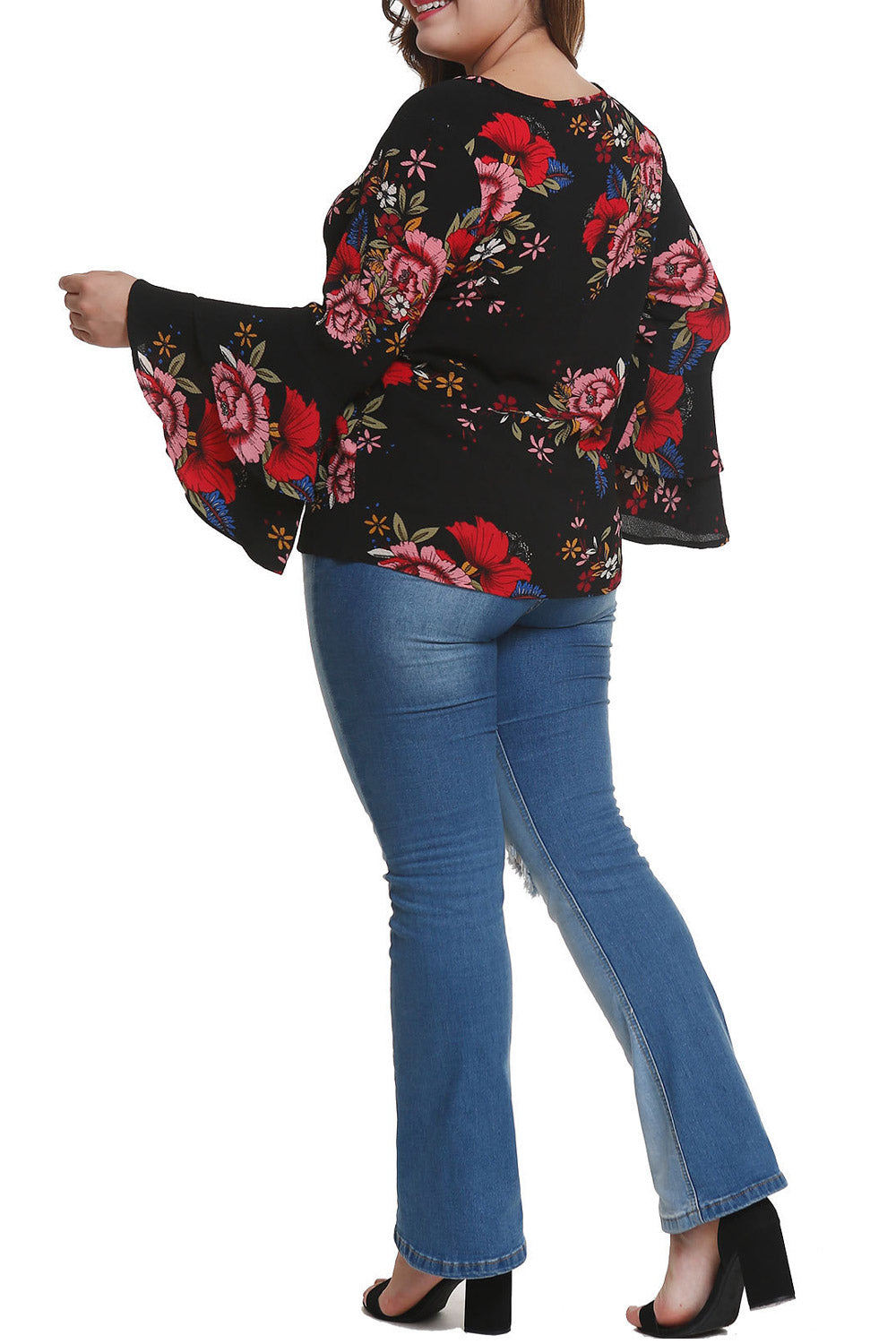 Women Printed Chiffon Trumpet Sleeve Top