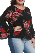Women Printed Chiffon Trumpet Sleeve Top