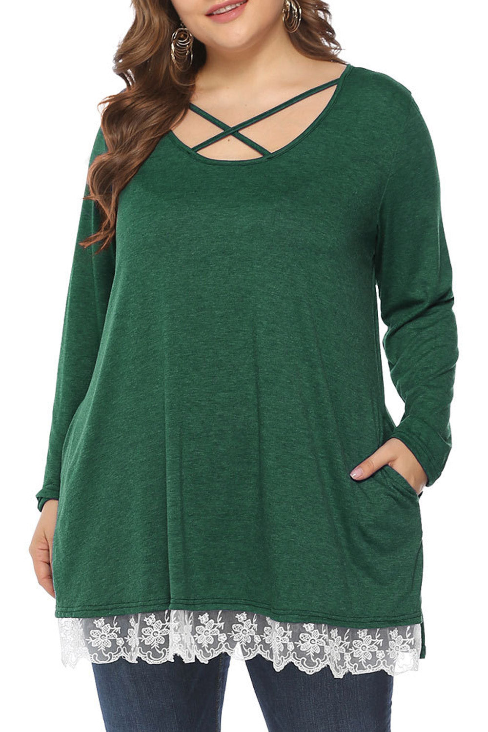 Women Cross Strap Loose Flexible Lace Top