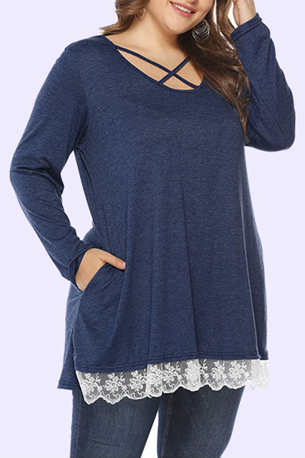 Women Cross Strap Loose Flexible Lace Top