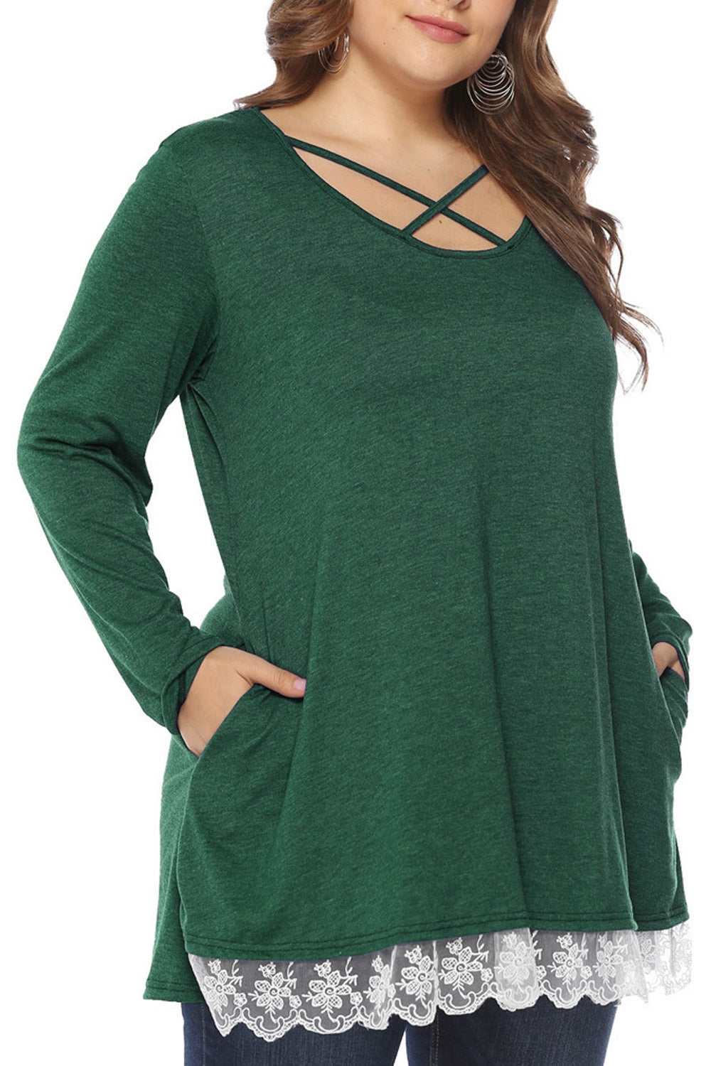 Women Cross Strap Loose Flexible Lace Top