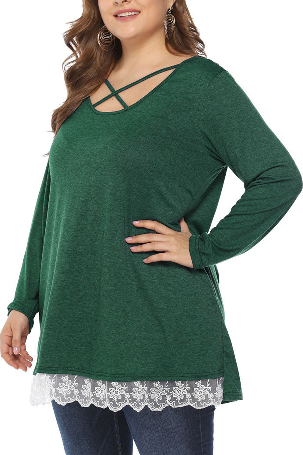 Women Cross Strap Loose Flexible Lace Top