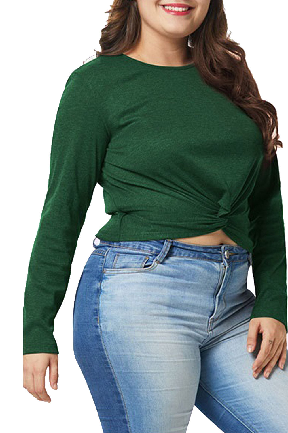 Women Knotted Hem Round Neck Lovely Top