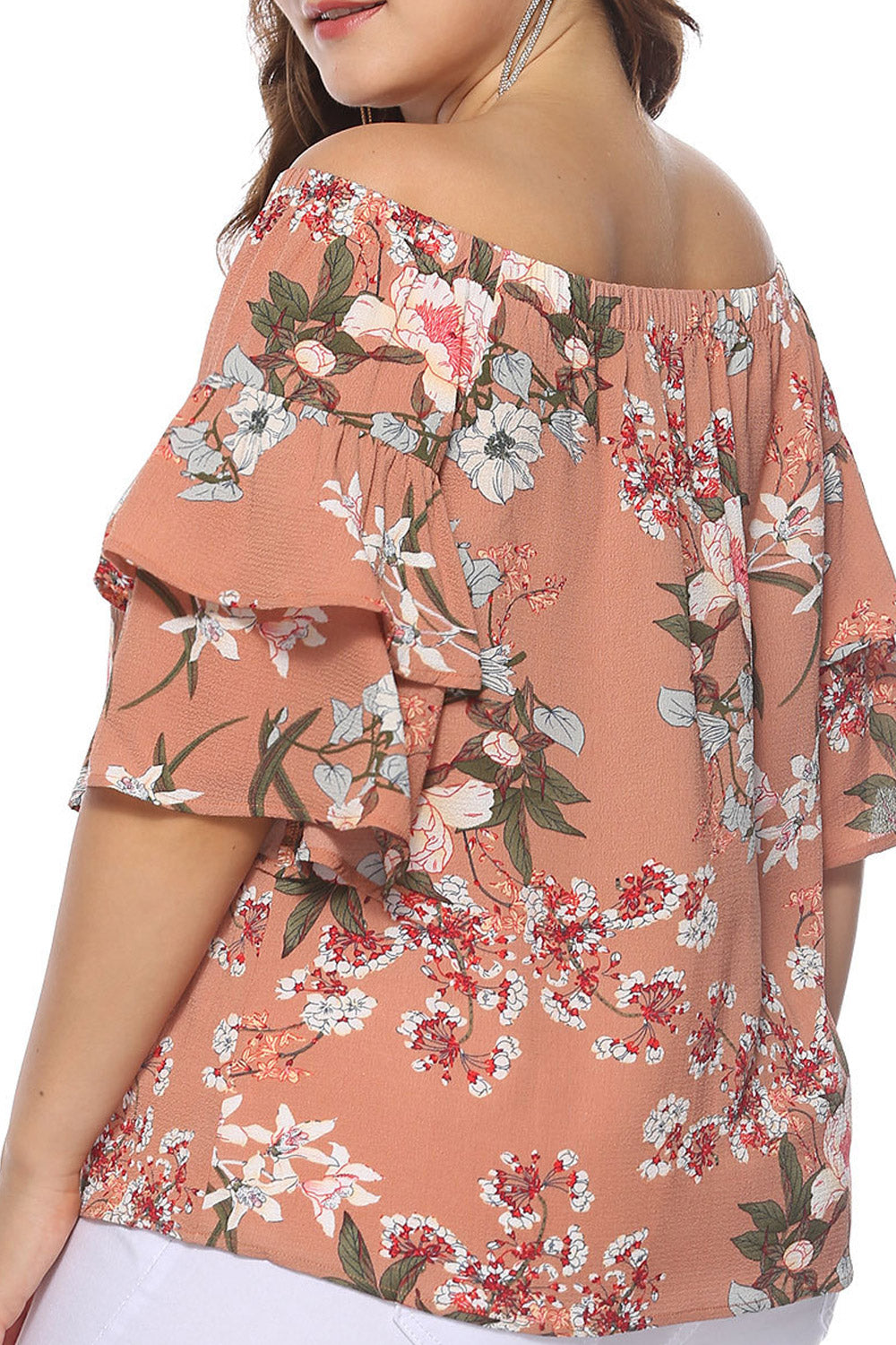 Women Off Neck Printed Chiffon Loose Top