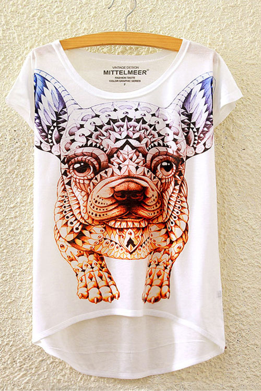 Women Short Sleeve Dog Printed Loose T-Shirt