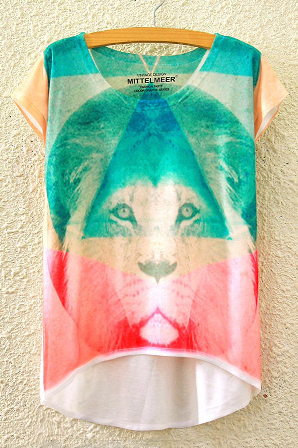 Women Summer Lion Printed Irregular T-Shirt