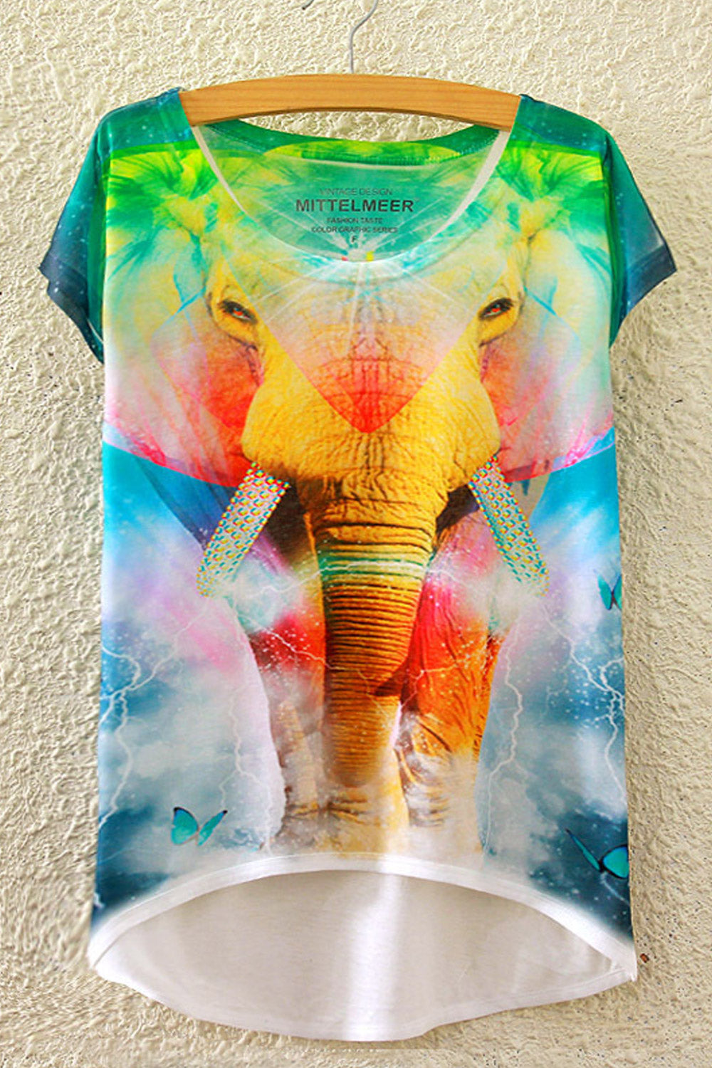 Women Elephant Print Irregular Casual T-Shirt